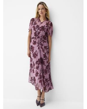 Contemporaine Burgundy Flowers Chiffon Dress - Purple