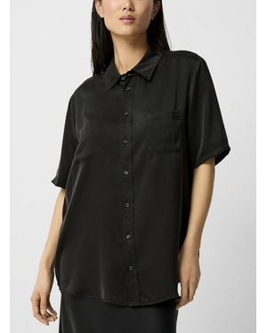 SILK LAUNDRY Boyfriend Pure Silk Shirt - Black