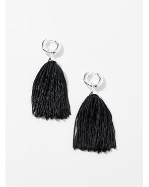 Mademoiselle Jules Whisper Tassel Hoops - Black