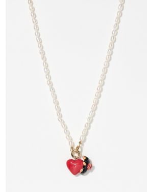 NACHE Red Heart And Dachshund Pearl Necklace - White