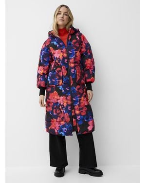 Y.A.S Saturated Flowers Long Puffer Coat - Red