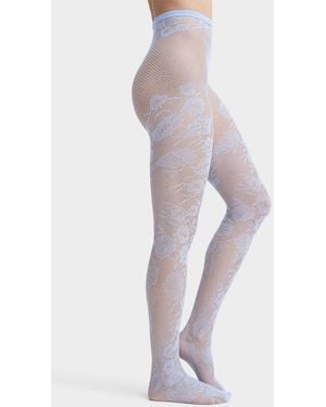 Simon's Floral Fishnet Tights Exclusive Collection From Italy - Grey