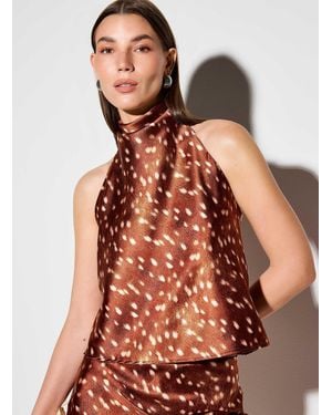 Icône Fawn Pattern Flowy Satin Halter Cami - Multicolour
