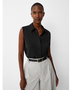 Contemporaine Shirt Collar Silky Cami - Black