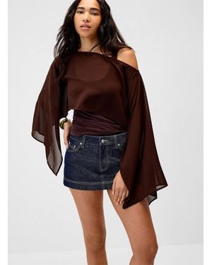 Twik Cropped Chiffon Poncho - Red