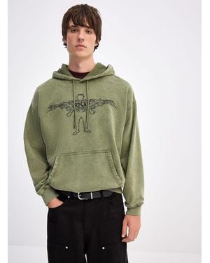 POLAR SKATE Oversized Faded Gothic Angel Hoodie Oversized Fit - Green