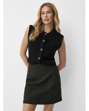 Contemporaine Felted Wool Checkered Skirt - Black