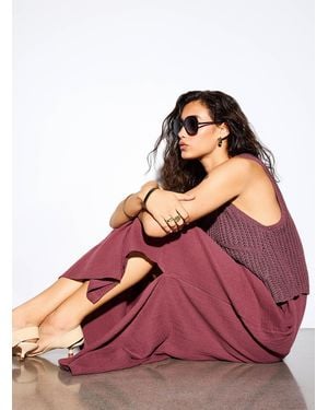 Icône Crocheted Cami Pure Cotton Gauze Maxi Dress - Pink