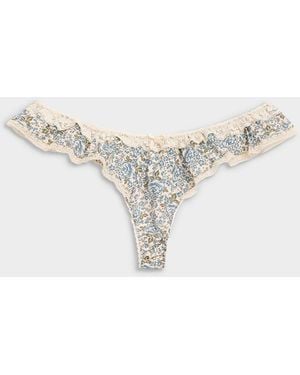 For Love & Lemons Primrose Floral Ruffled Thong Cotton & Nylon - Natural