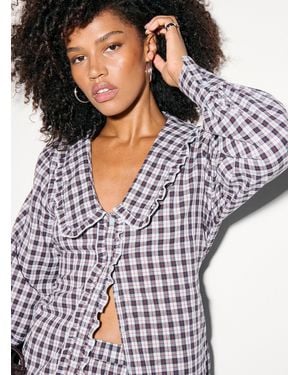 Icône Peter Pan Collar Ruffled Plaid Shirt - Grey