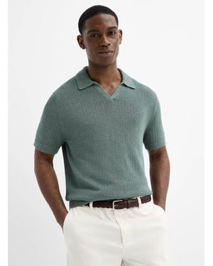 Le 31 Johnny Collar 100% Linen Knit Polo - Green