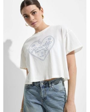 Icône Western Print Cropped Loose T - White