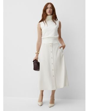 Contemporaine Flowy Flared Buttoned Skirt - White
