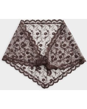 Simon's Scalloped Lace Floral Triangular Scarf - White
