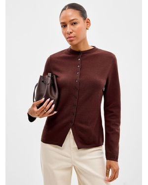 Contemporaine Solid Fitted Funnel Neck Cardigan - Red