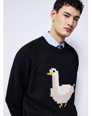Le 31 Duck Jacquard Sweater Imported From Seoul - Blue