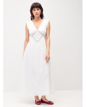 needii Embroidered Poplin Maxi Dress - White