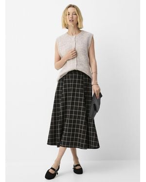 Contemporaine Flared Checkered Midi Skirt - White