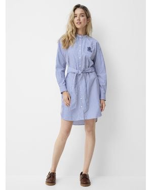 Ralph Lauren Belted Glossy Poplin Dress - Blue