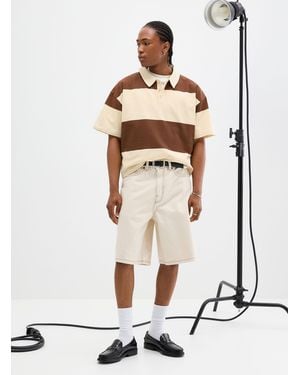 Papi Striped Oversized Cropped Polo Oversized Fit - White
