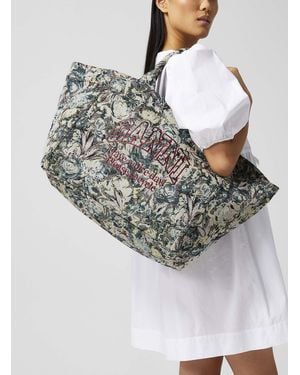 Ganni Tapestry Recycled Cotton Xxl Tote - Grey
