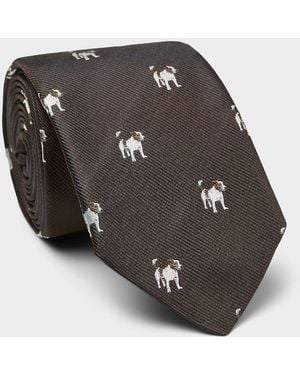 Le 31 Jack Russel Pattern Pure Silk Tie - Black