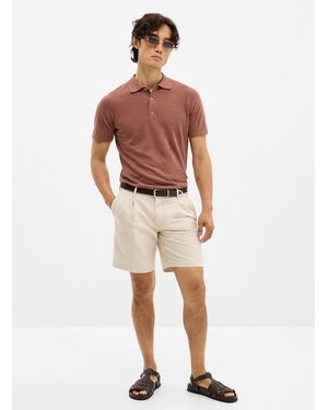 Profuomo Heathered Beige Raw Fabric Short - White