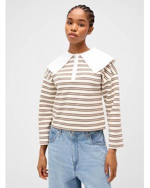 Twik Peter Pan Collar Striped Polo Shirt - White