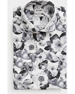 Olymp Monochrome Floral Shirt Modern Fit - Grey
