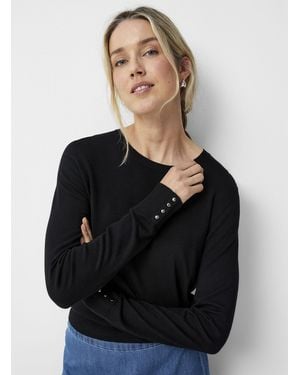 Contemporaine Buttoned Sleeves Plain Sweater - Black