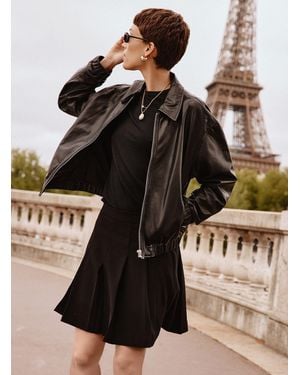 Contemporaine Ciara Shirt Collar Leather Jacket - Black
