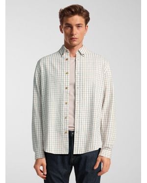 Le 31 Windowpane Check Flannel Shirt Modern Fit - White