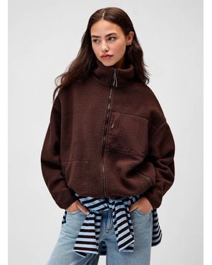 Twik Loose Printed Fleece Jacket - Brown
