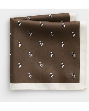 SELECTED Sailboat Pure Silk Pocket Square - Brown