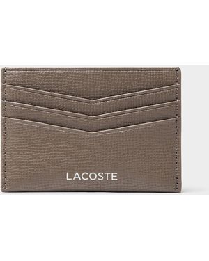 Lacoste Printed Logo Pebbled Leather Card Holder - Brown