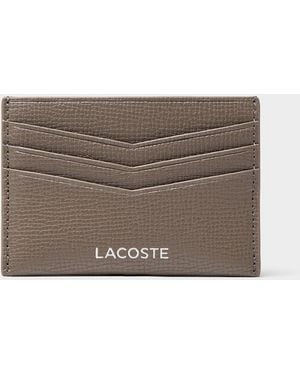 Lacoste Printed Logo Pebbled Leather Card Holder - Brown