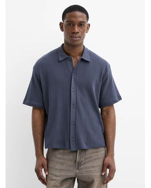 Jack & Jones Pointelle Stripe Knit Shirt - Blue