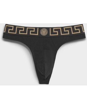 Versace Gold Signature Logo Thong Cotton - Black