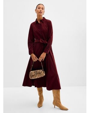 Contemporaine Fine Corduroy Shirtdress - Red