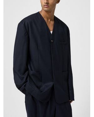 Jacquemus Cardigan Collarless Pure Wool Jacket - Blue