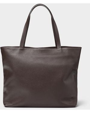 Simon's Pebbled Leather Zipped Tote Exclusive Collection From Italy - Brown