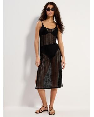 Simon's Fine Crochet Slit Dress - Black