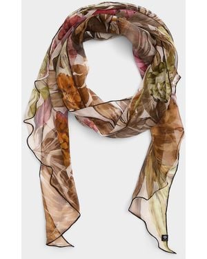 Fraas Tropical Flower Pure Silk Long Sheer Scarf - Brown