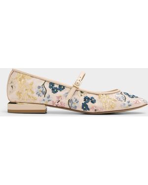 Ted Baker Daria Embroidered Flowers Mary Jane Ballet Flat Women - Natural
