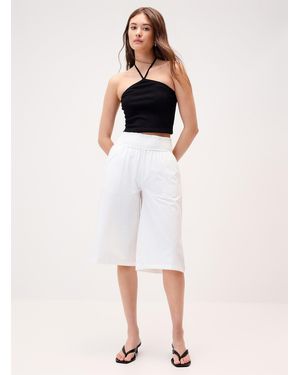 Twik Smocked Waist Cropped Pant - White
