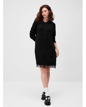 Twik Lace Detailing Plush Knit Dress - Black