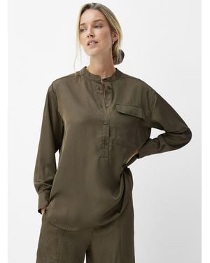 Part Two Shanta Satiny Twill Officer Collar Blouse - Green
