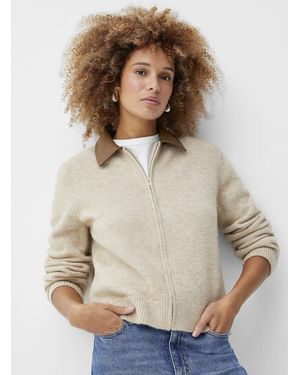 Contemporaine Leather Polo Collar Zip - Natural