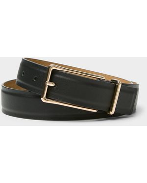 MICHAEL Michael Kors Elongated Metallic Buckle Leather Belt - Black