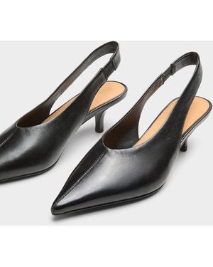 Simon's Kitten Heel Leather Slingback Pumps Women - Black